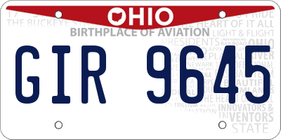 OH license plate GIR9645