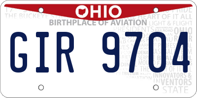 OH license plate GIR9704