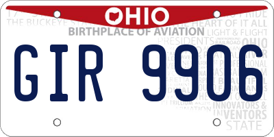 OH license plate GIR9906