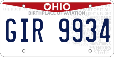 OH license plate GIR9934