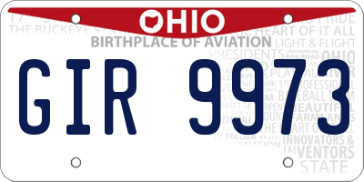OH license plate GIR9973