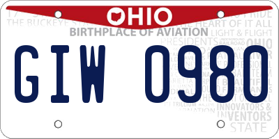 OH license plate GIW0980