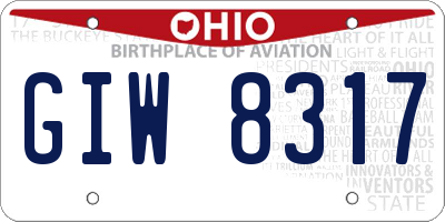 OH license plate GIW8317