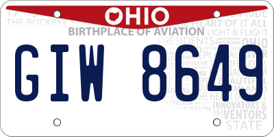 OH license plate GIW8649