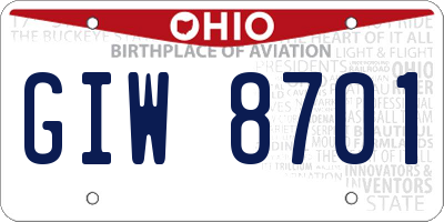 OH license plate GIW8701