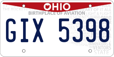 OH license plate GIX5398