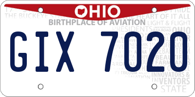 OH license plate GIX7020