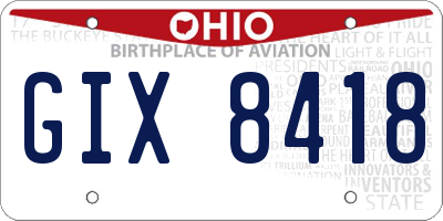 OH license plate GIX8418