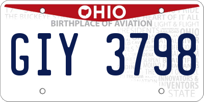 OH license plate GIY3798