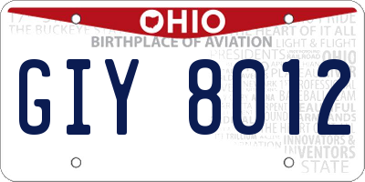 OH license plate GIY8012