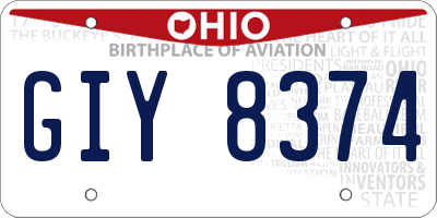 OH license plate GIY8374