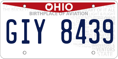 OH license plate GIY8439