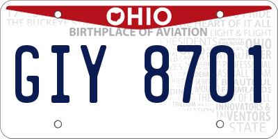 OH license plate GIY8701