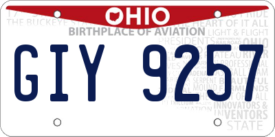 OH license plate GIY9257