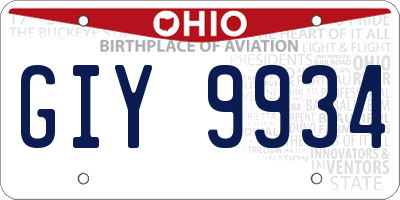 OH license plate GIY9934