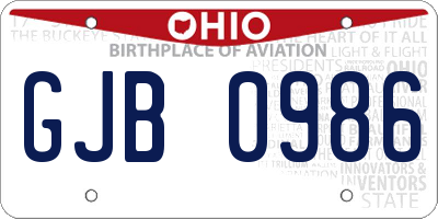 OH license plate GJB0986