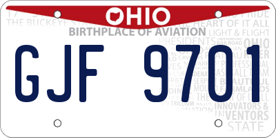 OH license plate GJF9701