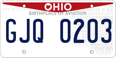 OH license plate GJQ0203