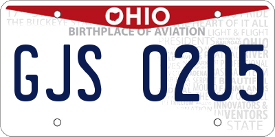 OH license plate GJS0205