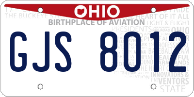 OH license plate GJS8012