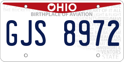OH license plate GJS8972