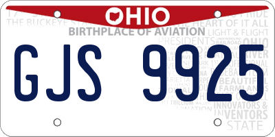 OH license plate GJS9925