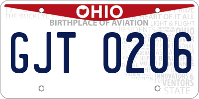 OH license plate GJT0206