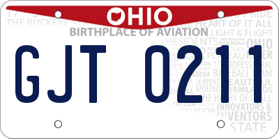 OH license plate GJT0211