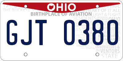 OH license plate GJT0380