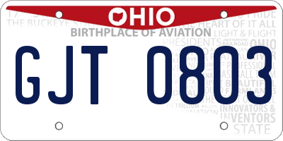 OH license plate GJT0803