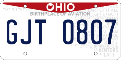 OH license plate GJT0807