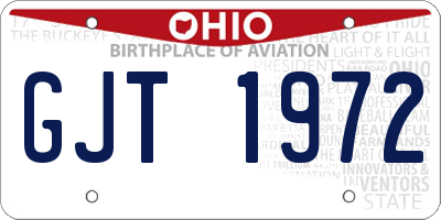 OH license plate GJT1972