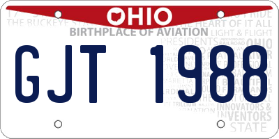 OH license plate GJT1988