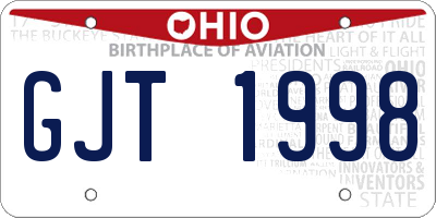 OH license plate GJT1998