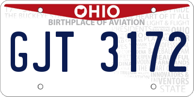 OH license plate GJT3172