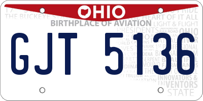 OH license plate GJT5136