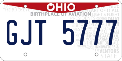 OH license plate GJT5777