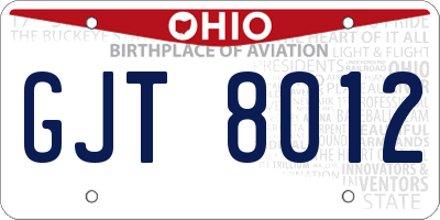 OH license plate GJT8012