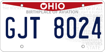 OH license plate GJT8024