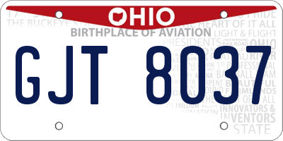 OH license plate GJT8037