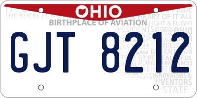 OH license plate GJT8212