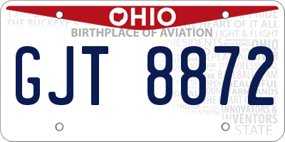 OH license plate GJT8872