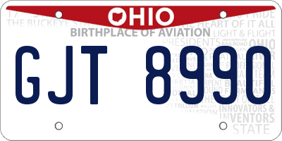 OH license plate GJT8990