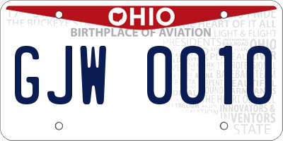 OH license plate GJW0010