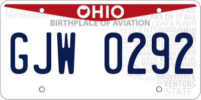 OH license plate GJW0292