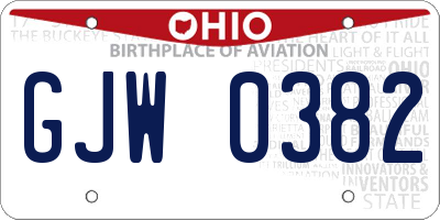 OH license plate GJW0382