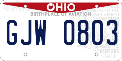 OH license plate GJW0803