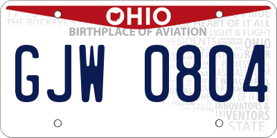 OH license plate GJW0804