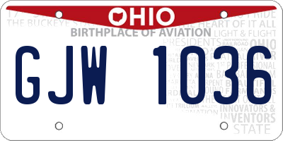 OH license plate GJW1036