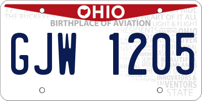OH license plate GJW1205